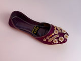 SURKHAAB – Twilight Plum Khussa with Gold Embroidery and Delicate Beaded Highlights