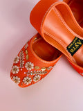SURKHAAB – Tangerine Khussa with Gold Embroidery and Delicate Beaded Highlights