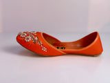 SURKHAAB – Tangerine Khussa with Gold Embroidery and Delicate Beaded Highlights