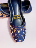 SITARAY – Sapphire Khussa with Beaded Floral Embellishments and Marigold Accents