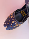 SITARAY – Sapphire Khussa with Beaded Floral Embellishments and Marigold Accents