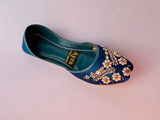SURKHAAB – Peacock Teal Khussa with Gold Embroidery and Delicate Beaded Highlights