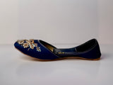 SURKHAAB – Midnight Blue Khussa with Gold Embroidery and Delicate Beaded Highlights