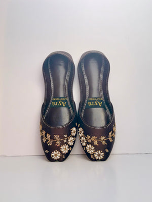 GULBAHAAR – Mocha Khussa with Soft Gold & Pearl Detailing