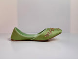 GULBAHAAR – Matcha Khussa with Soft Gold & Pearl Detailing