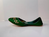 GULBAHAAR – Moss Green Khussa with Soft Gold & Pearl Detailing