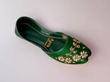 GULBAHAAR – Moss Green Khussa with Soft Gold & Pearl Detailing