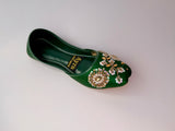 GULZAAR – Emerald Khussa with Gold-White Floral Embroidery and Regal Beadwork