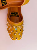 SITARAY – Honey Gold Khussa with Beaded Floral Embellishments and Marigold Accents