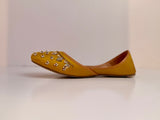 SITARAY – Honey Gold Khussa with Beaded Floral Embellishments and Marigold Accents