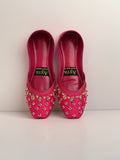 SITARAY – Hot Magenta Khussa with Beaded Floral Embellishments and Marigold Accents