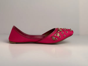 SITARAY – Hot Magenta Khussa with Beaded Floral Embellishments and Marigold Accents