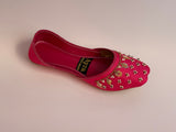 SITARAY – Hot Magenta Khussa with Beaded Floral Embellishments and Marigold Accents