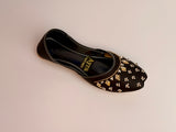 SITARAY – Noir Khussa with Beaded Floral Embellishments and Marigold Accents