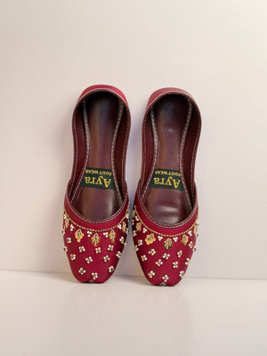 SITARAY – Mulberry Khussa with Beaded Floral Embellishments and Marigold Accents