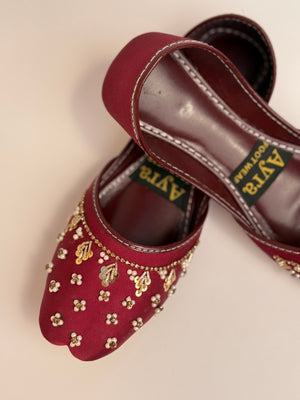 SITARAY – Mulberry Khussa with Beaded Floral Embellishments and Marigold Accents